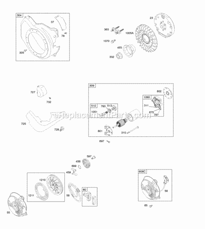 Blower_Housing_Electric_Starter_Flywheel_Rewind_Starter Diagram and Parts List for 15T212-1128-F8  Briggs and Stratton Engine
